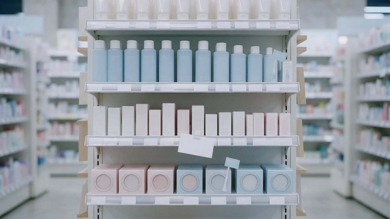 Editorial illustration of consumer products on a retail shelf